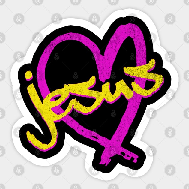 I Love Jesus Vintage 80's & 90's Yellow and Pink Sticker by Family journey with God